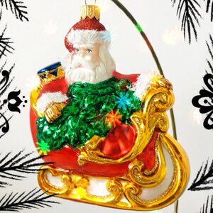 ✨NEW! Authentic Christopher Radko SANTA in a Sleigh Big Hand Made Glass Ornament